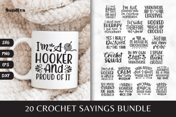 20 Funny Crochet Quotes SVG Bundle: Graphics for Crafts